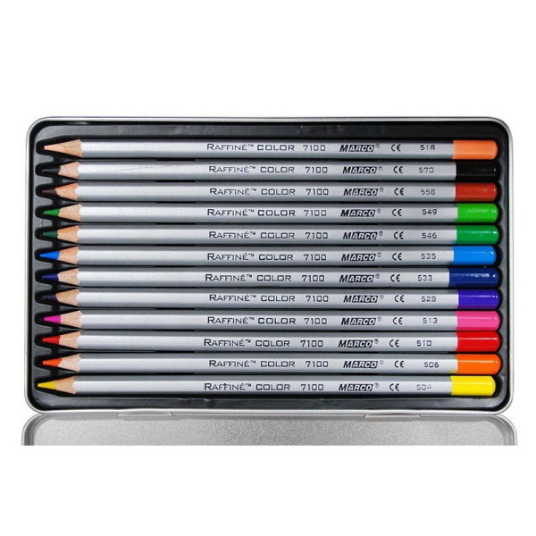 Creioane 12 culori, casetă metal, Marco 7100