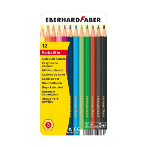 Creioane colorate 12 culori cutie metal Eberhard Faber
