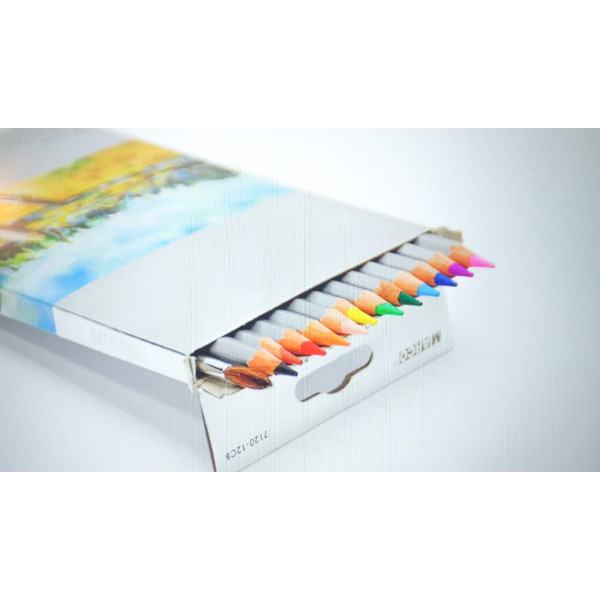 Creioane 12 culori acuarele cu pensulă Marco 7120