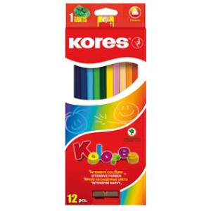 Creioane colorate 12 culori cu ascuțitoare triunghiulară Kores