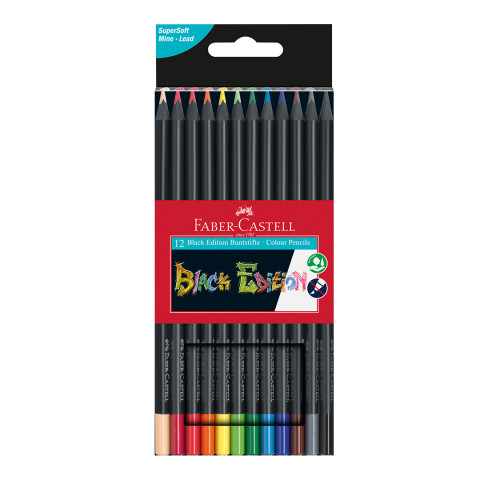 Creioane colorate triunghiulare cutie carton 12 culori Black Edition Faber Castell