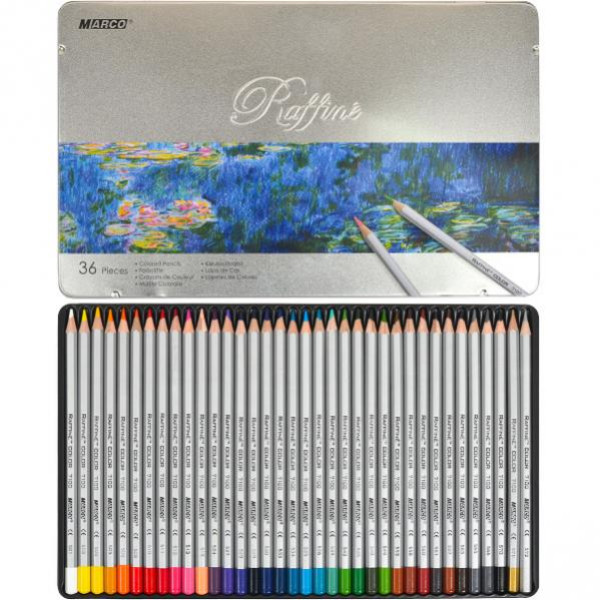 Creioane 36 culori, cutie metalică, Marco 7100