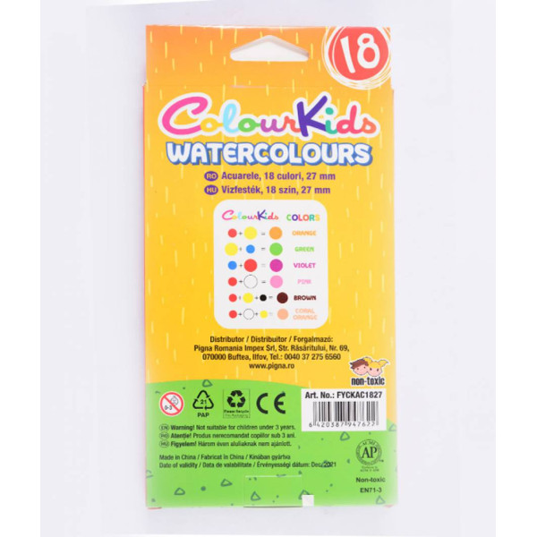 Acuarele semi-uscate 18 culori/set 28 mm Colour Kids (cu pensulă)