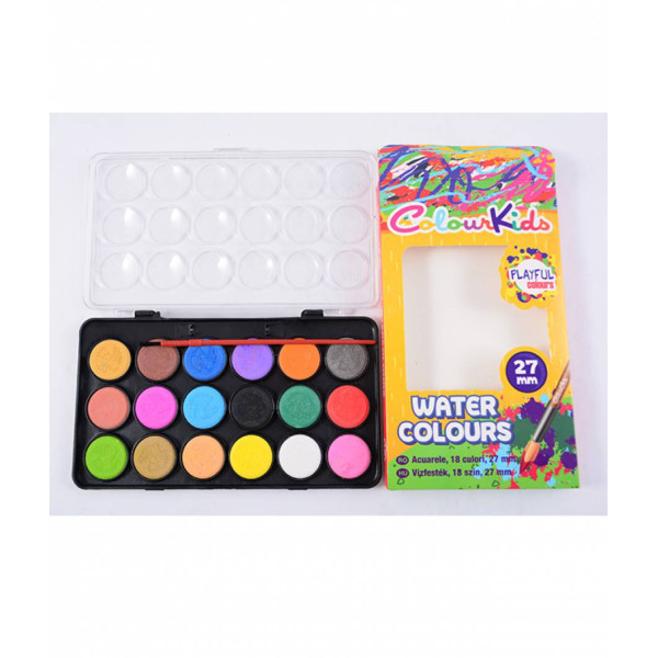 Acuarele semi-uscate 18 culori/set 28 mm Colour Kids (cu pensulă)