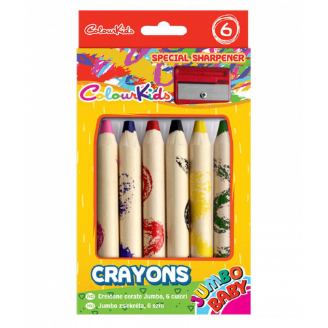 Creioane Cerate BABY Jumbo set 12 buc cu ascuțitoare Colour KIDS