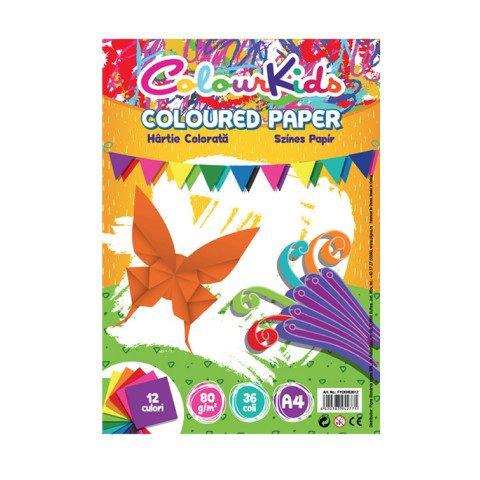 Hârtie color. A4 80gr 36 coli 12 culori Colour Kids
