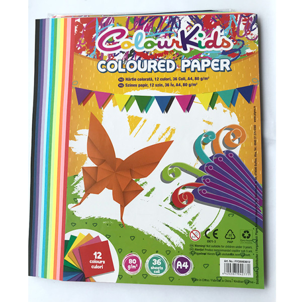 Hârtie color. A4 80gr 36 coli 12 culori Colour Kids