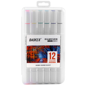 Markere artiști BAOKE 2 vârfuri 4-1mm, ulei, 12 culori, mixt