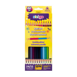 Creioane colorate duble, Strigo, 12 bucăți, 24 culori, triunghiulare, cu ascuțitoare 