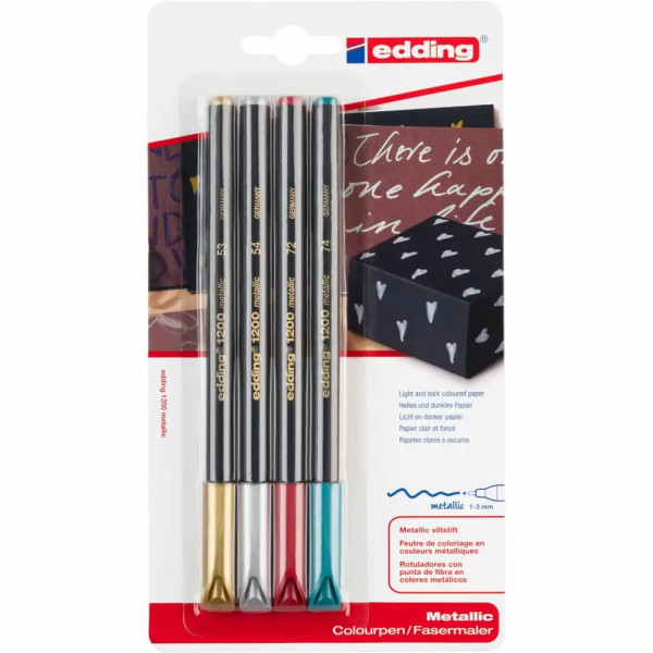 Marker Edding 1200 tip cariocă vârf 1-3 mm 4 culori metalizate, blister