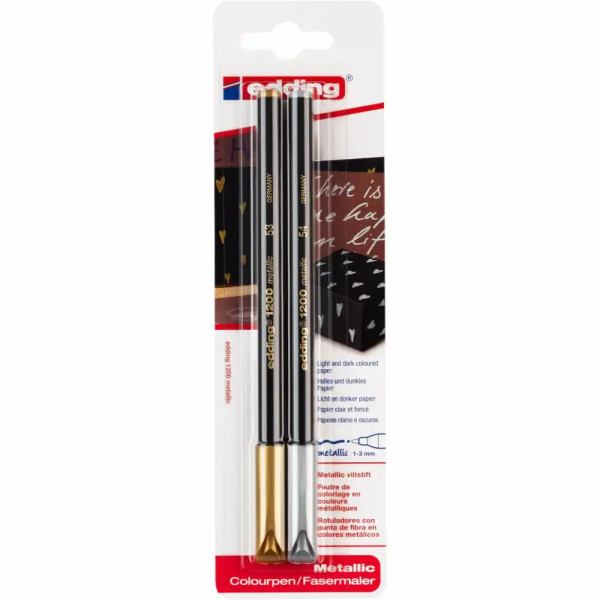 Marker Edding 1200 tip cariocă, vârf 1-3 mm auriu/argintiu blister