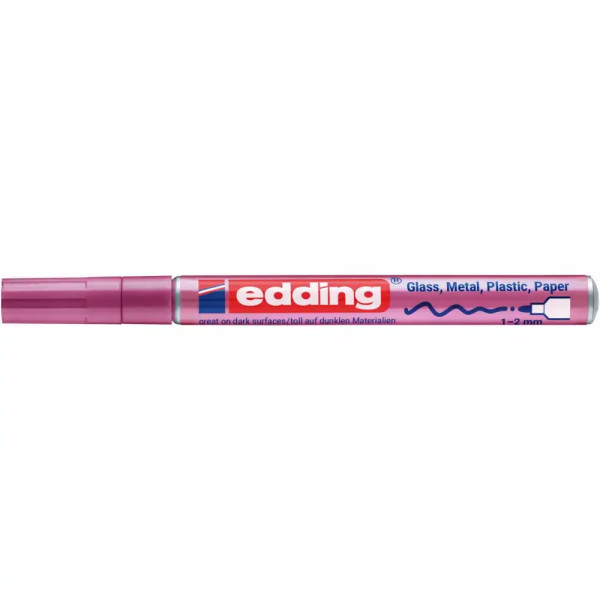 Marker cu vopsea Edding 751, corp aluminiu, varf rotund 1-2 mm, roz metalic