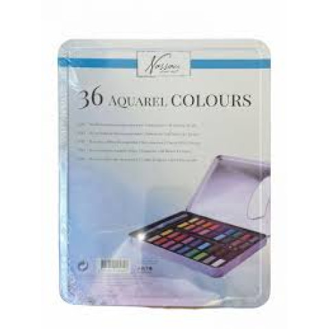 Set acuarele, 36 culori, în cutie metalică, Nassau
