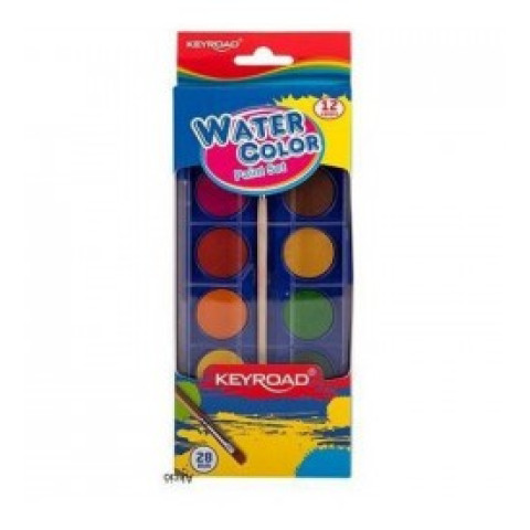 Acuarele 12 Culori KEYROAD KR971352+Pensulă, Carcasă Plastic