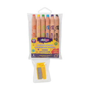 Creioane colorate Strigo Jumbo, cu ascuțitoare, 6 culori
