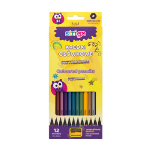 Creioane colorate Strigo METALLIC, 12 culori, cu ascuțitoare