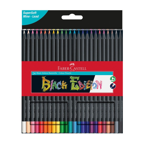 Creioane colorate triunghiulare cutie carton 24 culori Black Edition Faber Castell