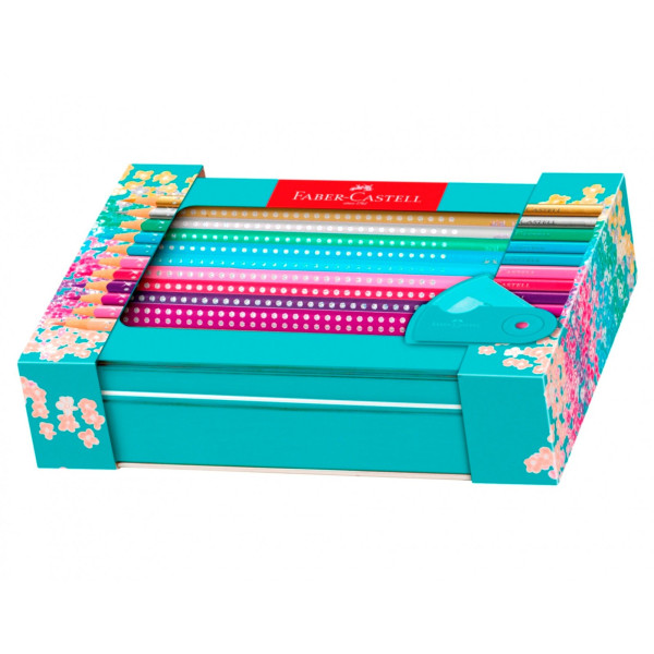 Set Cadou 20 Creioane Colorate Sparkle + Ascuțitoare Sleeve Faber-Castell