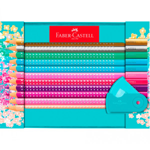 Set Cadou 20 Creioane Colorate Sparkle + Ascuțitoare Sleeve Faber-Castell