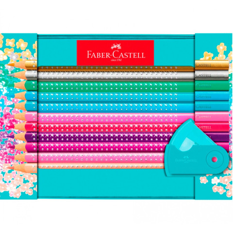 Set Cadou 20 Creioane Colorate Sparkle + Ascuțitoare Sleeve Faber-Castell