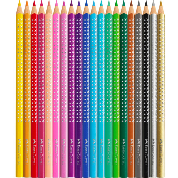 Set Cadou 20 Creioane Colorate Sparkle + Ascuțitoare Sleeve Faber-Castell