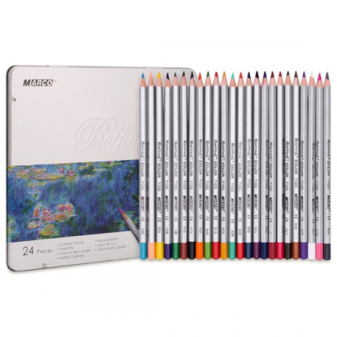 Creioane 24 culori, casetă metal, Marco 7100