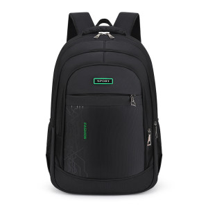 Rucsac Sport  Fashion negru cu detaliu verde, 3 fermoare