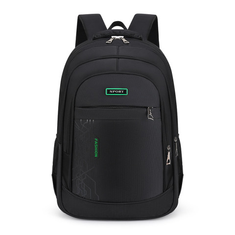 Rucsac Sport  Fashion negru cu detaliu verde, 3 fermoare