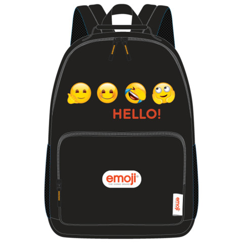 Ghiozdan Teens EMOJI CLASIC Negru HELLO 2fermoare 42HX30X14cm