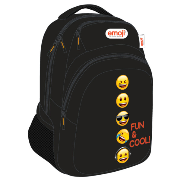 Ghiozdan Teens EMOJI CLASIC Negru FUN and COOL 2fermoare 46HX32X17cm