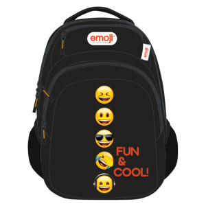 Ghiozdan Teens EMOJI CLASIC Negru FUN and COOL 2fermoare 46HX32X17cm