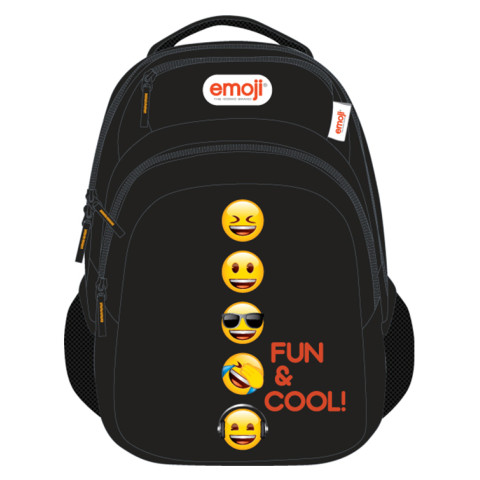 Ghiozdan Teens EMOJI CLASIC Negru FUN and COOL 2fermoare 46HX32X17cm