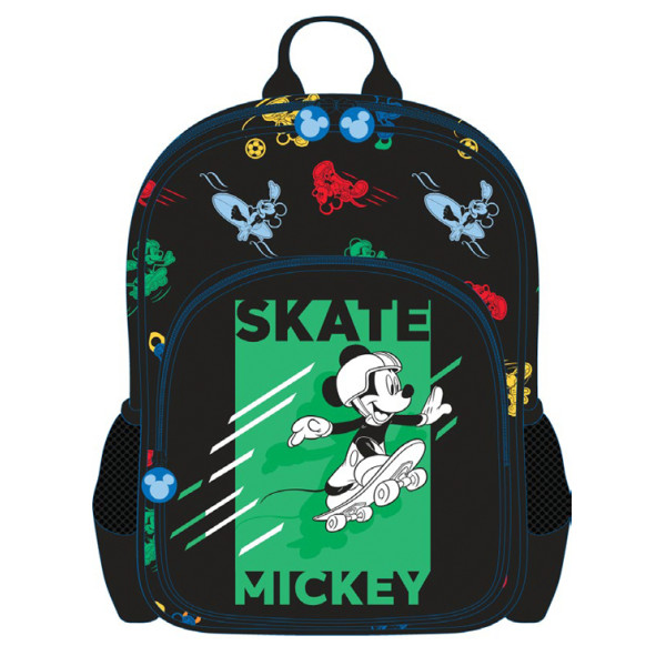 Ghiozdan Pregătitoare MICKEY MOUSE Negru SKATE 2fermoare 38HX27X12cm