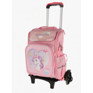 Troller SF Pregatitoare Roz 2fermoare 39Hx31x15cm 6 roti