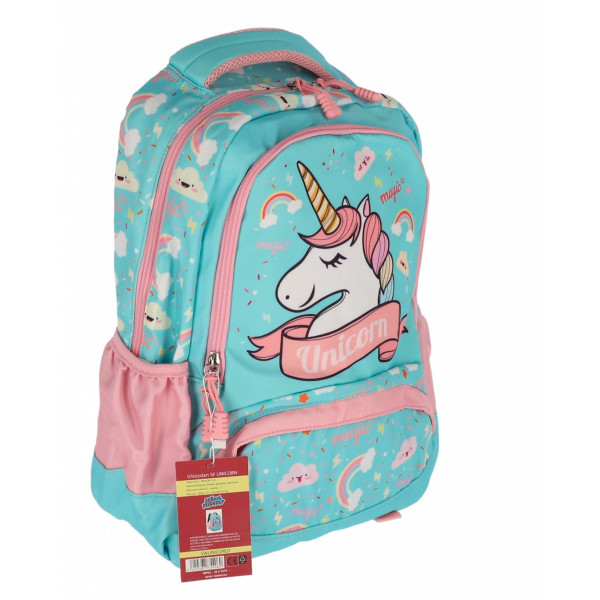 Ghiozdan UNICORN SF 4F 39Hx29x13cm 0.8Kg  diverse culori