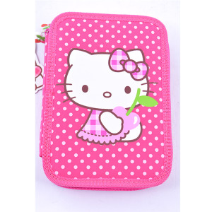 Penar HELLO KITTY Neechipat, 2 fermoare, Roz cu buline