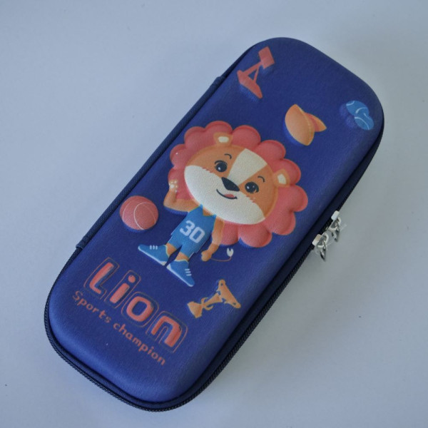Penar oval cu compartiment rigid imprimat cu model 3D Lion, 1 fermoar