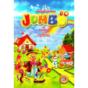 Carte de colorat Jumbo 4 cu povești și abțibilduri.