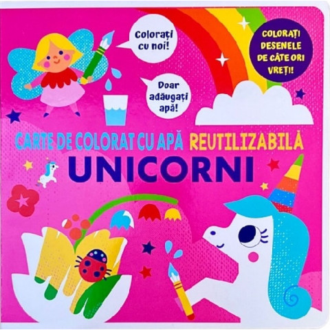 Carte de colorat cu apă. Reutilizabilă: Unicorni