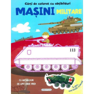 Cărți de colorat cu abțibilduri - Mașini militare
