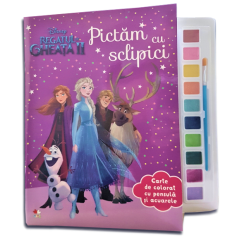 Disney. Regatul de gheață II. Pictăm cu sclipici. Carte de colorat cu pensulă și acuarele