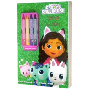 Gabbys Dollhouse. Colorăm cu Gabby. Carte de colorat cu 4 creioane cerate
