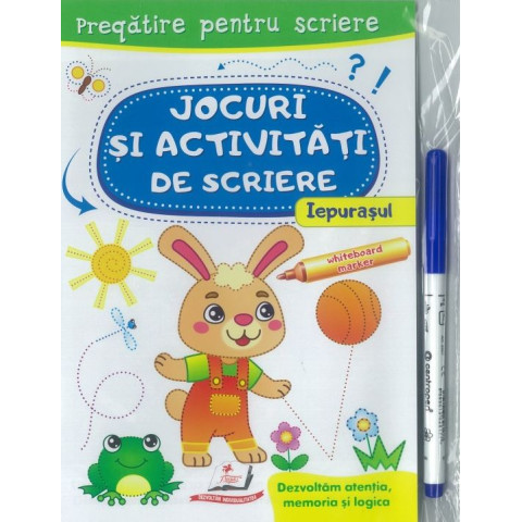 Scrie și șterge. Iepurașul. Jocuri și activități de scriere. Caiet refolosibil + whiteboard marker