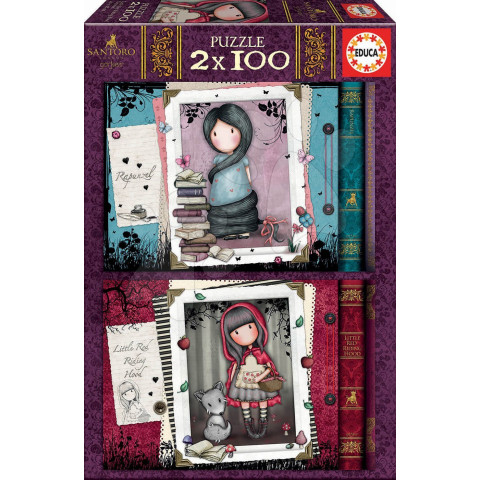 Puzzle Educa - Gorjuss - Rapunzel + Little Red Riding Hood, 2x100 piese, jucării Santoro