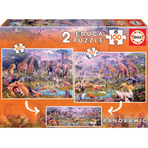 Puzzle 2x100 piese Wild Animals, Educa