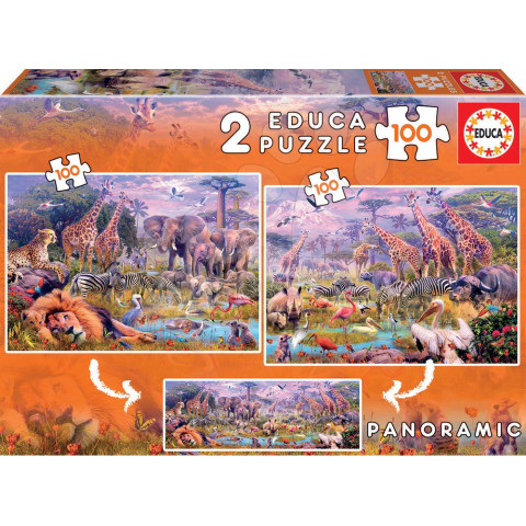 Puzzle 2x100 piese Wild Animals, Educa