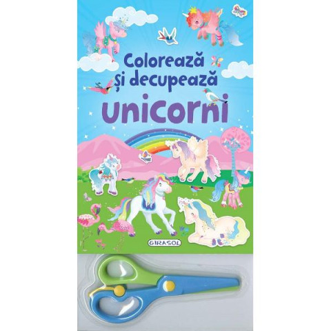 Colorează și decupează unicorni (albastru)