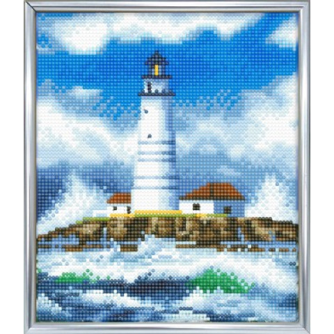 Set creativ crystal art in ramă foto argintie The Lighthouse 21x25 cm