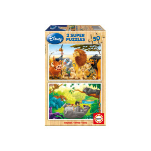 Puzzle 2 in 1 Educa - Disney Lion King, Animal friends, 2x50 piese