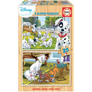 Puzzle Educa 2 x 25 de piese - Animale Disney, 101 dalmatieni si pisicile aristocrate